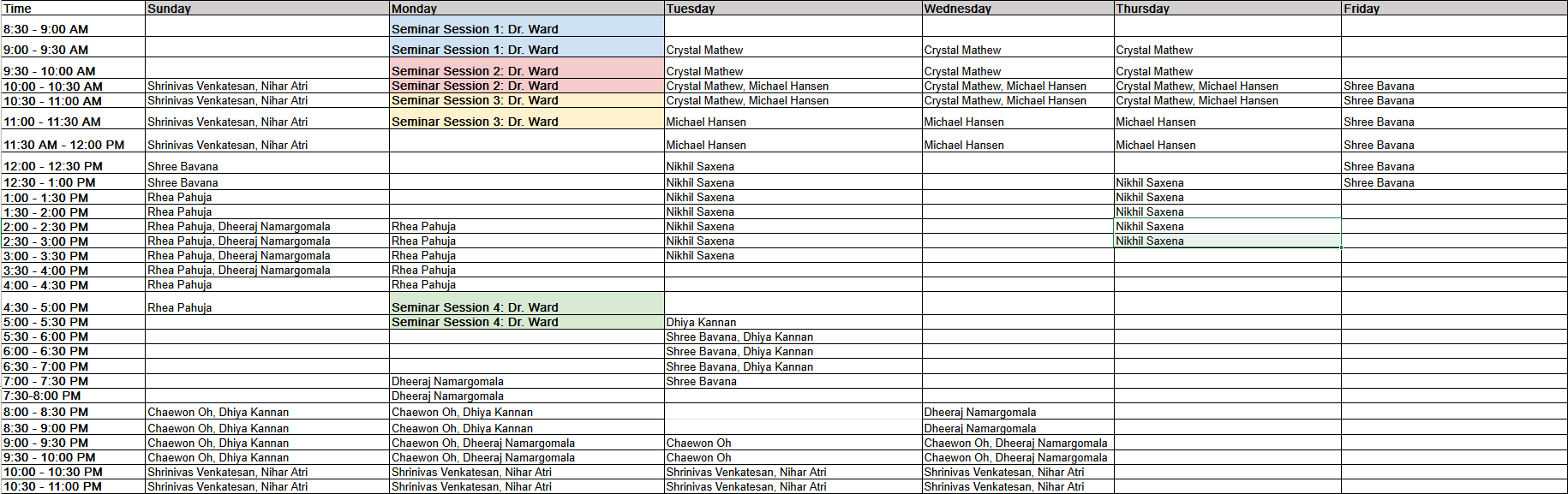 10100 Office Hours Schedule