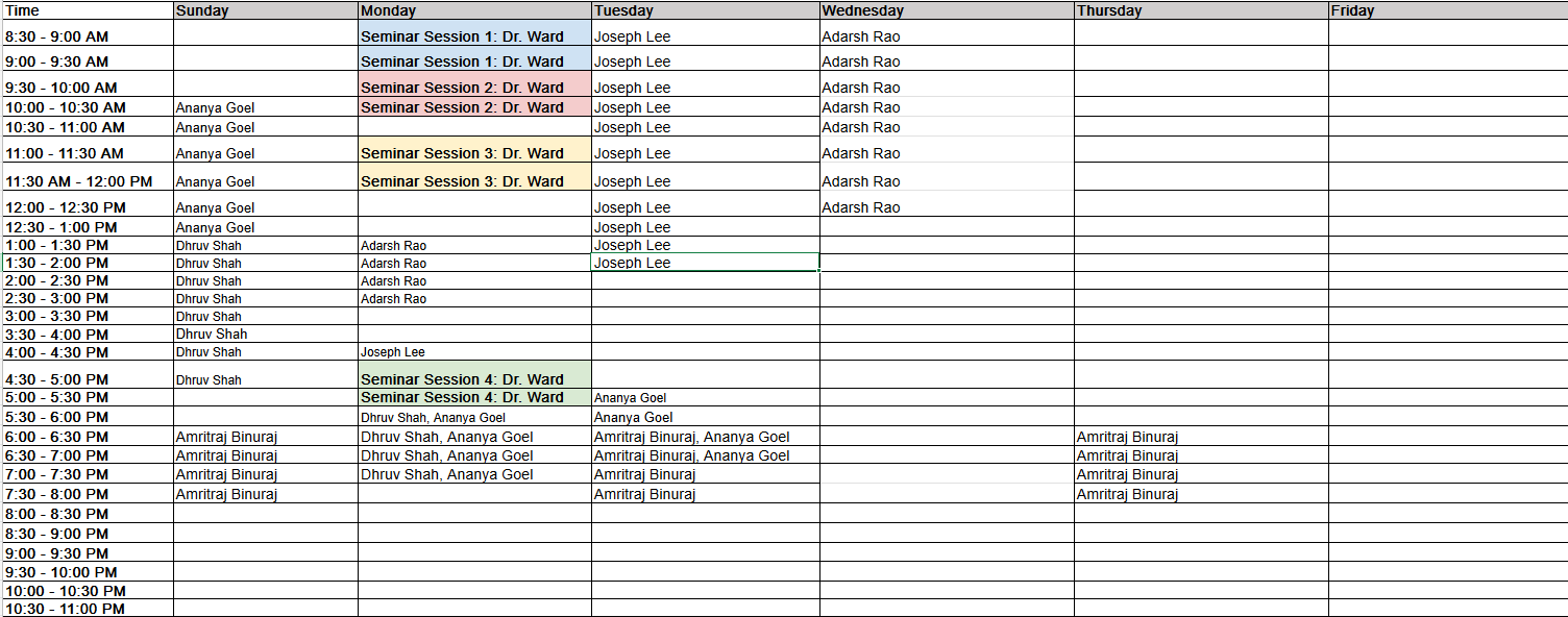 20100 Office Hours Schedule