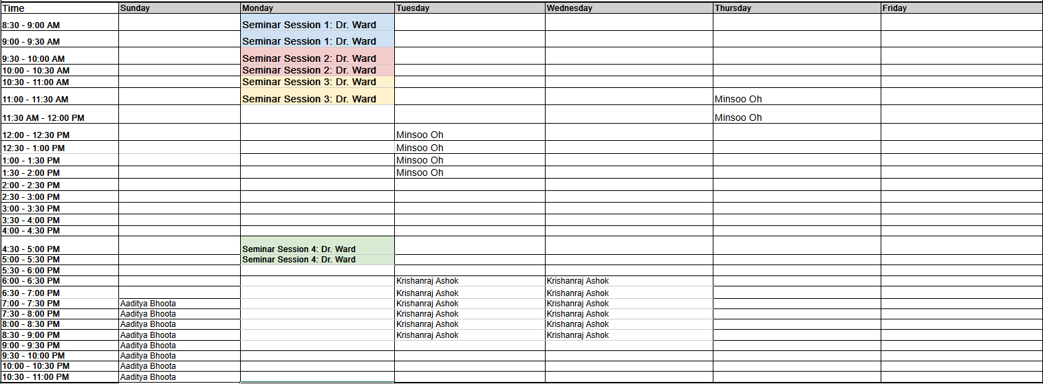 30100 Office Hours Schedule