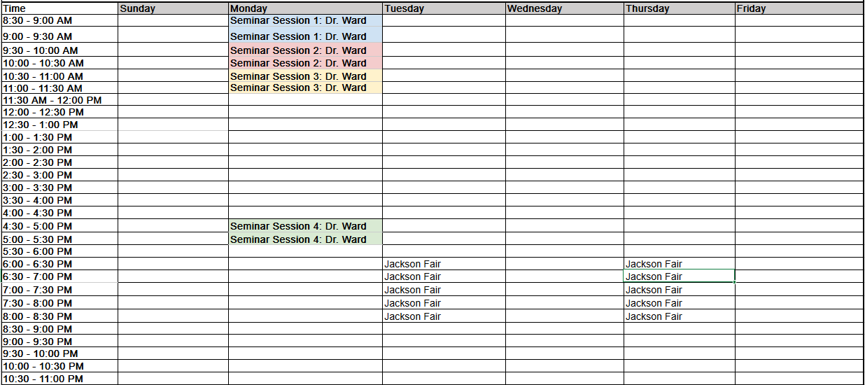 40100 Office Hours Schedule